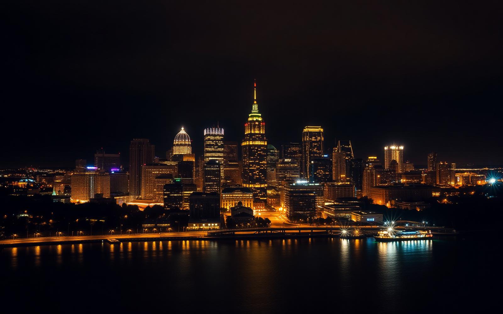 Downtown Milwaukee, Wisconsin skyline at night